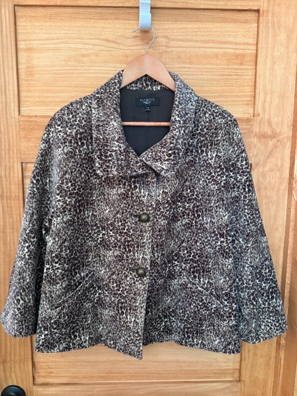 Talbots Velvet Leopard Animal Print Button Front Blazer Jacket Women's size 14P